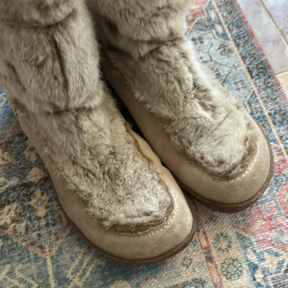 Sam Edelman Faux Fur Leather Suede Boots Neutral Warm Winter Size 7.5